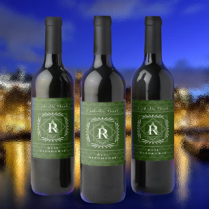 Snyggt Ram Grönt Monogram Vinflaska Etikett