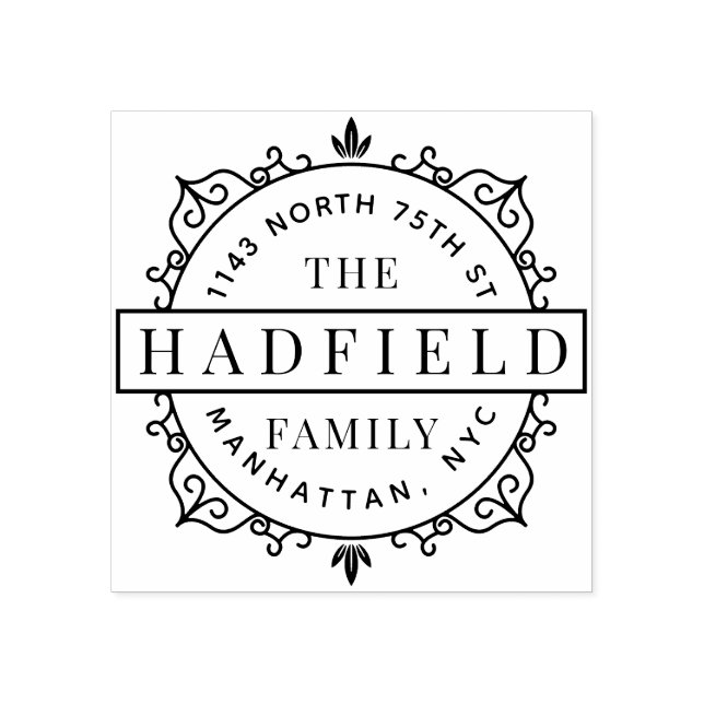 Snyggt Ram & Modern Family Namn Returadress Stämpel (Tryck)