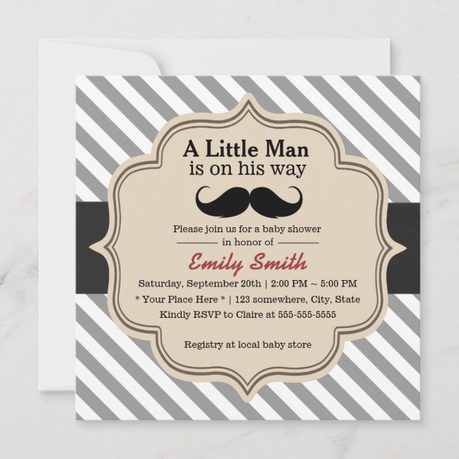 Snyggt Rand Mustache Little Man Baby Shower Inbjudningar (Framsida)