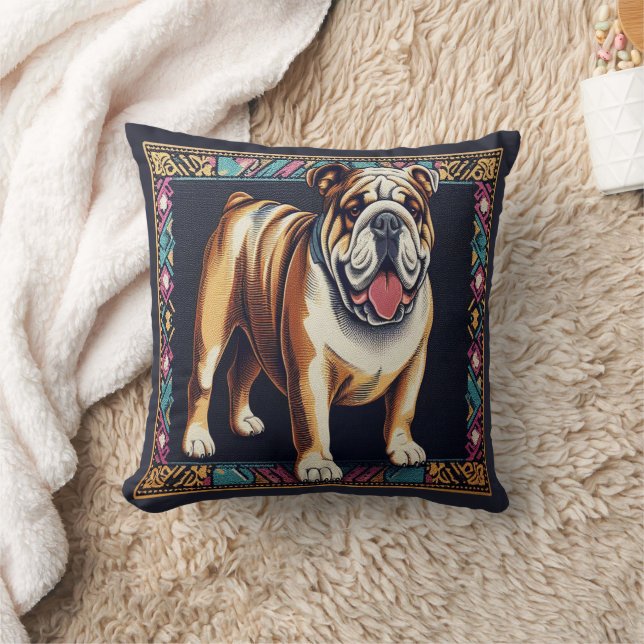 Snyggt Realistic Bulldog med färgstark Ram Kudde (Filt)