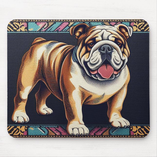 Snyggt Realistic Bulldog med färgstark Ram Musmatta (Framsidan)