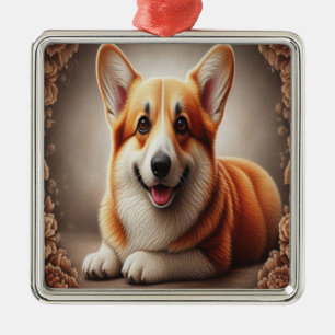 Snyggt Realistic Colorful Gräns Corgi Hund Browen Julgransprydnad Metall
