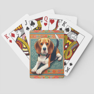 Snyggt Realistisk 3D Beagle Hund Colorful Gräns Casinokort