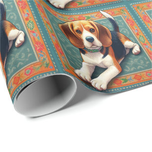 Snyggt Realistisk 3D Beagle Hund Colorful Gräns Presentpapper