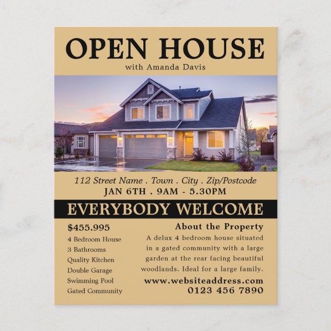 Snyggt Realtor Open House-reklam Flygblad (Framsidan)