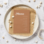Snyggt, rebrunt socker bröllop meny<br><div class="desc">Ett tema för chic: Anpassa denna något vintage- och snyggt typografi för din bröllop-stationär,  med ett bränt tema för orange,  terracotta,  brunt socker och persikor rosa färg. Fullständigt anpassade text,  färg och bakgrunder.</div>