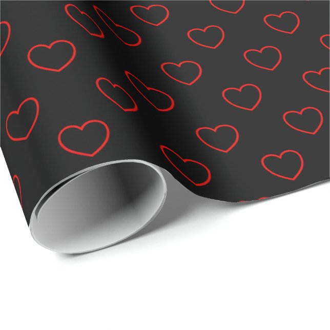 Snyggt Red and Black Hearts Mönster Presentpapper (Rullad Hörn)