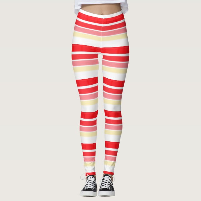 Snyggt Red and Rosa Rand Design Leggings (Framsida)