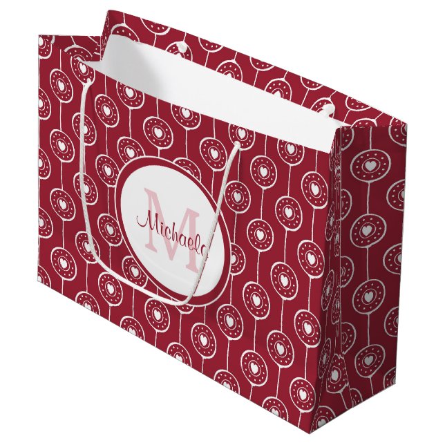 Snyggt Red and White Hearts Monogram med Namn (Framsidan Vinklad)