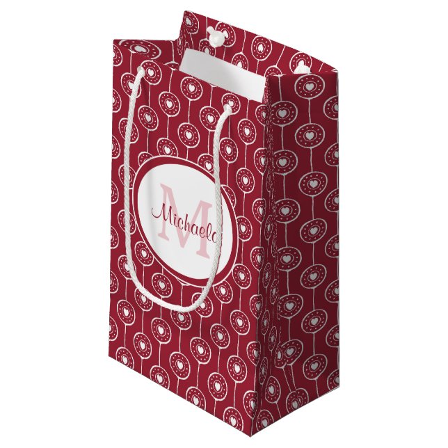 Snyggt Red and White Hearts Monogram med Namn (Framsidan Vinklad)