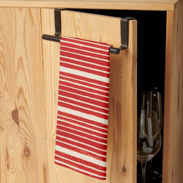 Snyggt Red and White Rand Festive Kökshandduk (Thirds Fold)