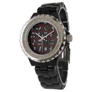 Snyggt Red Black and White Geometric Musik noter Armbandsur