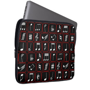 Snyggt Red Black and White Geometric Musik noter Laptop Fodral