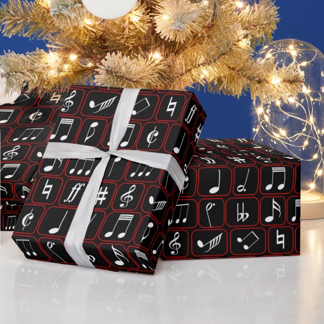 Snyggt Red Black and White Geometric Musik noter Presentpapper (Helgdagar)