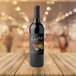 Snyggt Red Black Cheers kör moderna skript Vinflaska Etikett