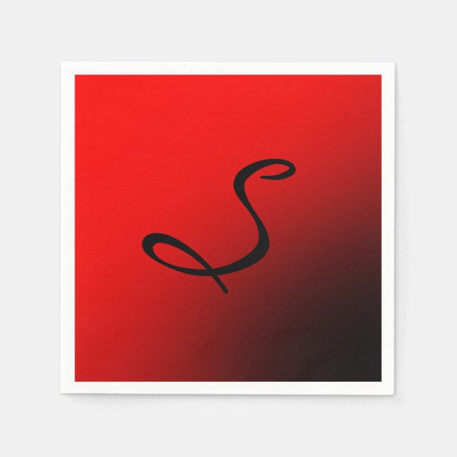 Snyggt Red Black Monogram Initial Professionell Pappersservett (Framsidan)