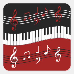 Snyggt Red Black White Piano Nycklar and Notes Fyrkantigt Klistermärke