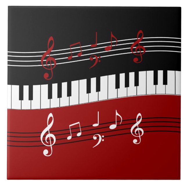 Snyggt Red Black White Piano Nycklar and Notes Kakelplatta (Framsidan)
