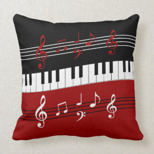 Snyggt Red Black White Piano Nycklar and Notes Kudde