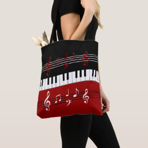 Snyggt Red Black White Piano Nycklar and Notes Tygkasse