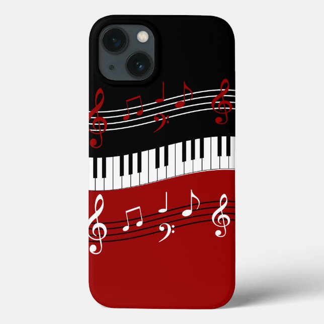 Snyggt Red Black White Piano Nycklar och Notes (Baksida)
