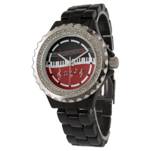 Snyggt Red Black White Piano Nycklar och Notes Armbandsur