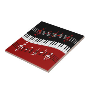 Snyggt Red Black White Piano Nycklar och Notes Kakelplatta