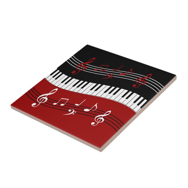 Snyggt Red Black White Piano Nycklar och Notes Kakelplatta (Sidan)