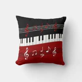 Snyggt Red Black White Piano Nycklar och Notes Kudde