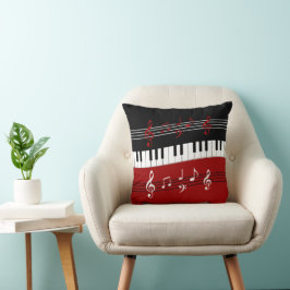 Snyggt Red Black White Piano Nycklar och Notes Kudde