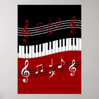 Snyggt Red Black White Piano Nycklar och Notes Poster