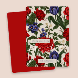 Snyggt Red BotanicalFloral God jul Script Julkort