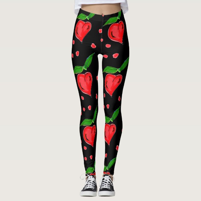 Snyggt Red Candy Hearts Leggings (Framsida)