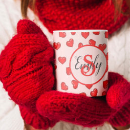 snyggt Red eart mönster på rosa Kaffemugg