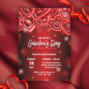 Snyggt Red Glossy Hearts Galentine's Day Party Inbjudningar