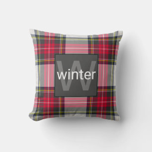 Snyggt Red Grått Tartan Play Monogrammed Namn Kudde