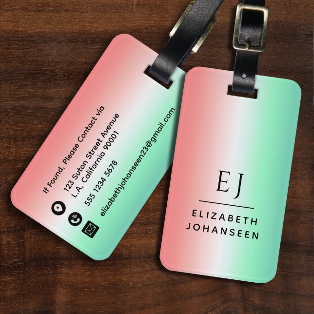 Snyggt Red Grönt White Gradient Initial Monogram Bagagebricka (Skapare uppladdad)