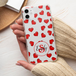 Snyggt Red hearts mönster på vit monogrammat