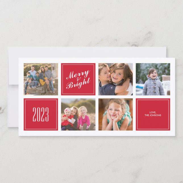 Snyggt Red Merry Bright 5 Collage Photo Card Julkort (Framsida)