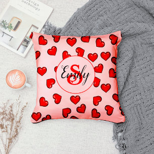 snyggt Red mönster på monogrammet för rosa Kudde