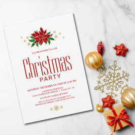 Snyggt Red Poinsettia jul Party Inbjudningar