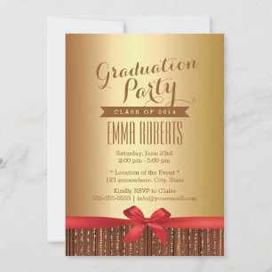 Snyggt Red Ribbon Gold Foil Studentfest Inbjudningar