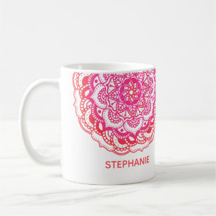Snyggt Red Rosa Custom Name Boho Mandala Kaffemugg