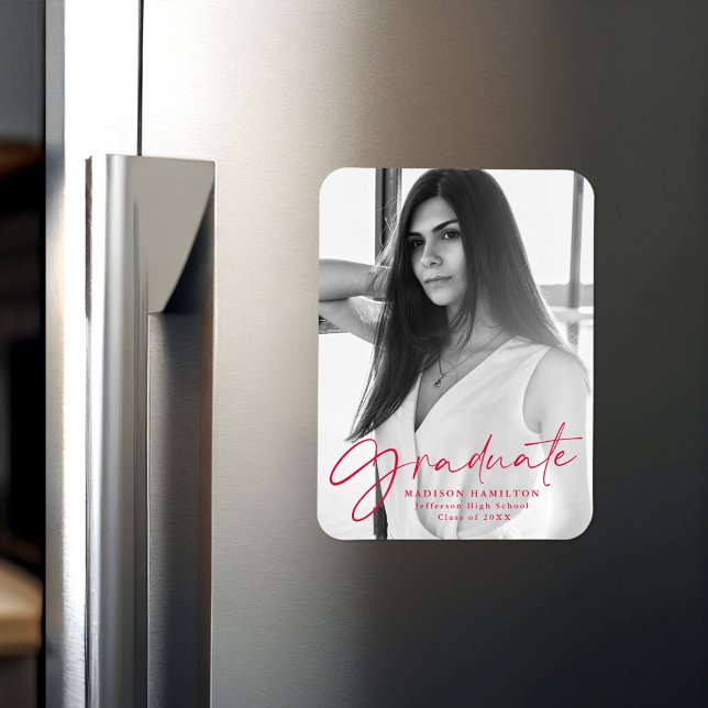 Snyggt Red Script Studenten annoncement Photo Magnet (Skapare uppladdad)