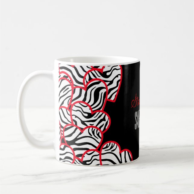 Snyggt Red Sweet 16 Zebra Heart Design Namn Kaffemugg (Vänster)