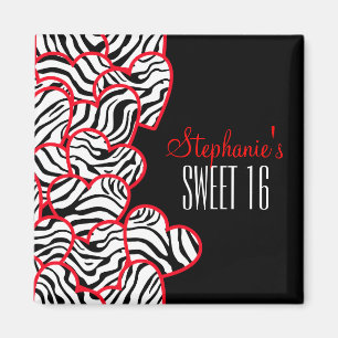 Snyggt Red Sweet 16 Zebra Heart Design Namn Magnet