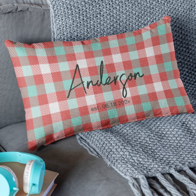 Snyggt Red & Teal Bright Modern Helgdag Play Lumbarkudde (Skapare uppladdad)