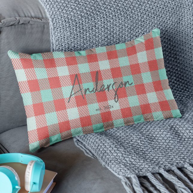 Snyggt Red & Teal Bright Modern Helgdag Play Lumbarkudde (Skapare uppladdad)