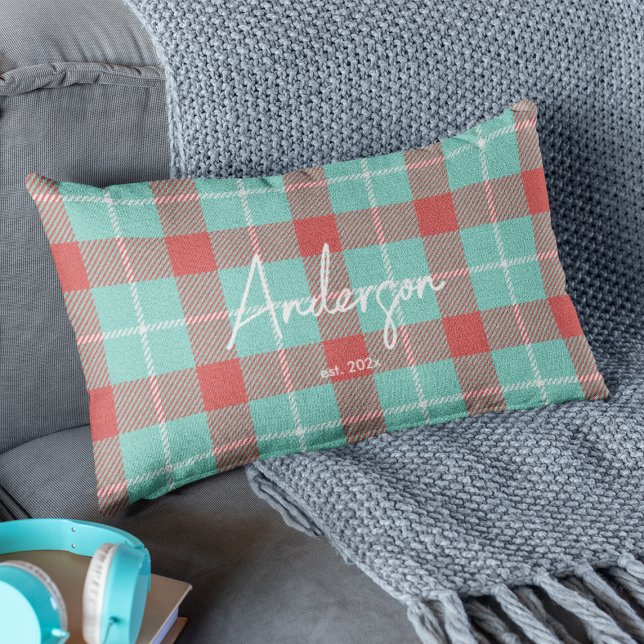 Snyggt Red & Teal Bright Modern Helgdag Play Lumbarkudde (Skapare uppladdad)