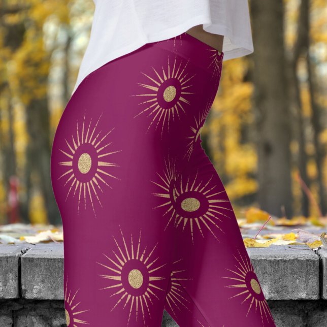 Snyggt Red Vin Sol Burst Mönster Leggings (Sun Burst on Wine)